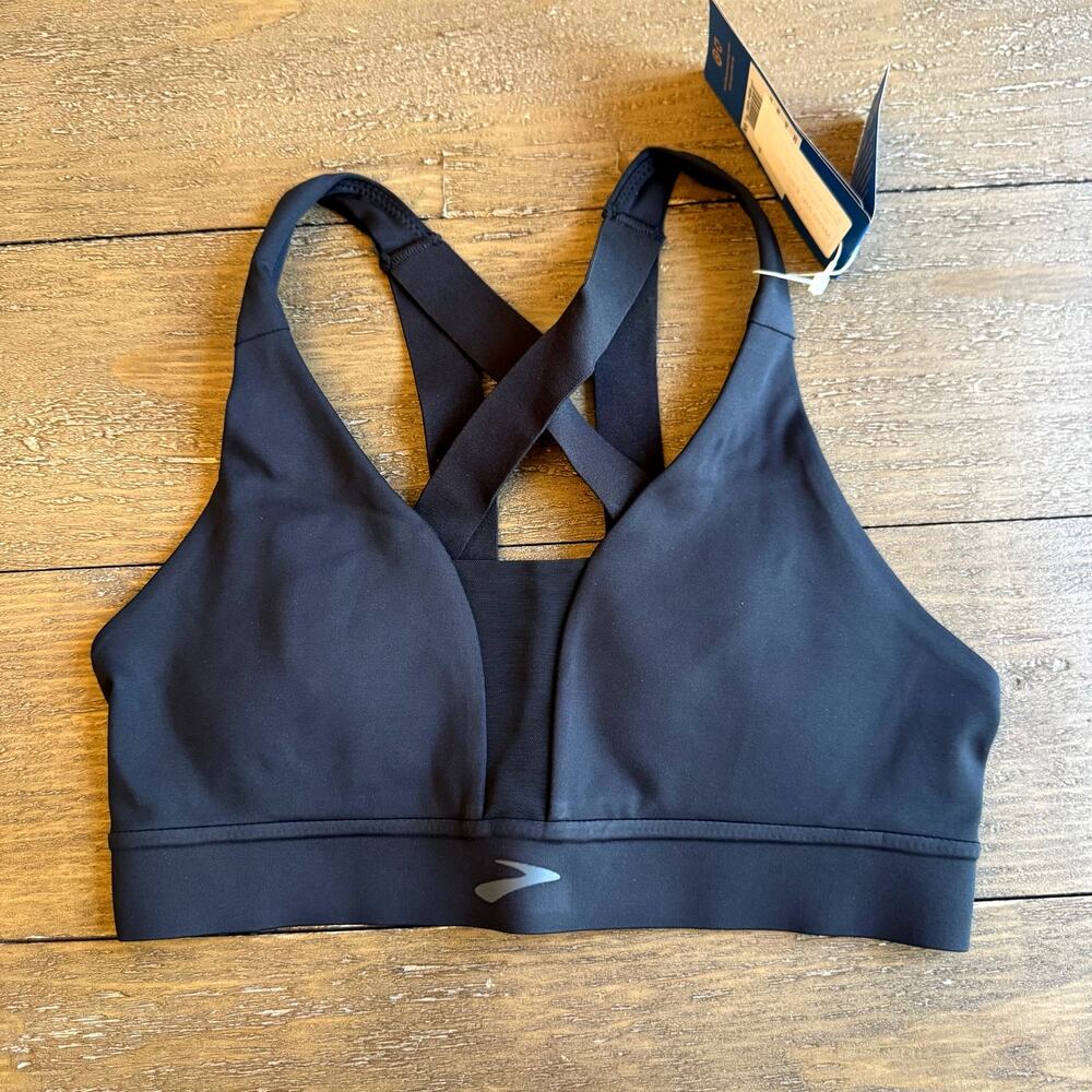 BROOKS Drive Plunge Sports Bra Small High Impact Black Compression Running NWT